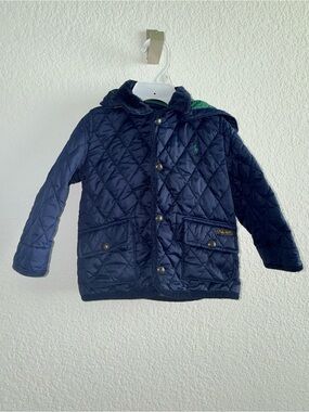 Polo by Ralph Lauren Navy Quilted Hooded Kids Puffer Jacket,Baby Size 24M